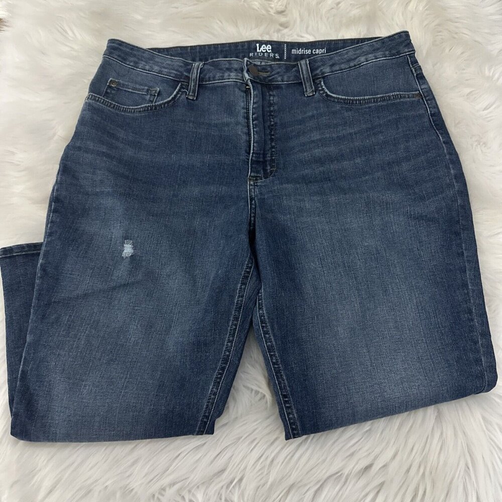 Lee Riders womens mid rise capri medium wash 16 stretch timeless blue
